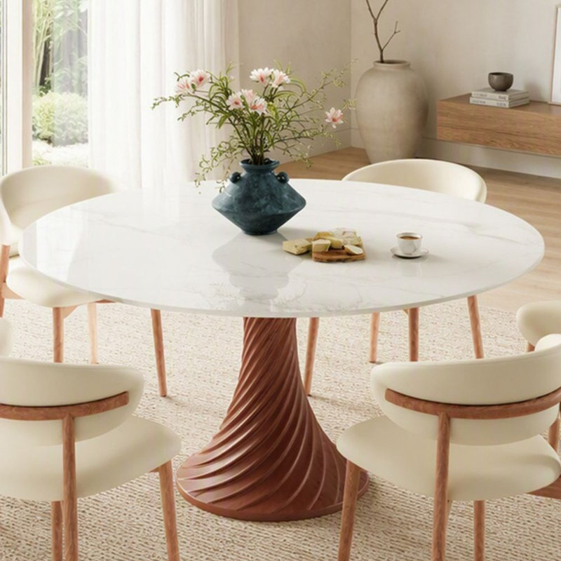 Table de salle à manger pour 4 à 8 personnes en bois massif et pierre frittée Kitchen Farmhouse, Blanc brillant / noyer