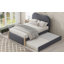 Lit plateforme simple tapissier avec pieds de support en bois et lit gigogne simple-2075747771