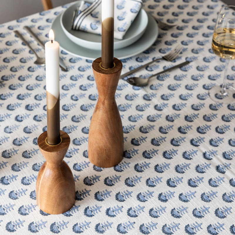 Traditional Acacia Wood Tall Tabletop Candlestick Holders
