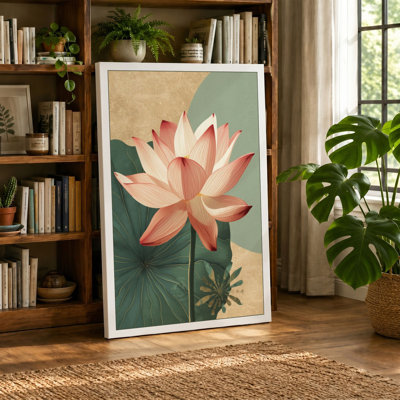 Lotus in Bloom Botanical - Wrapped Canvas