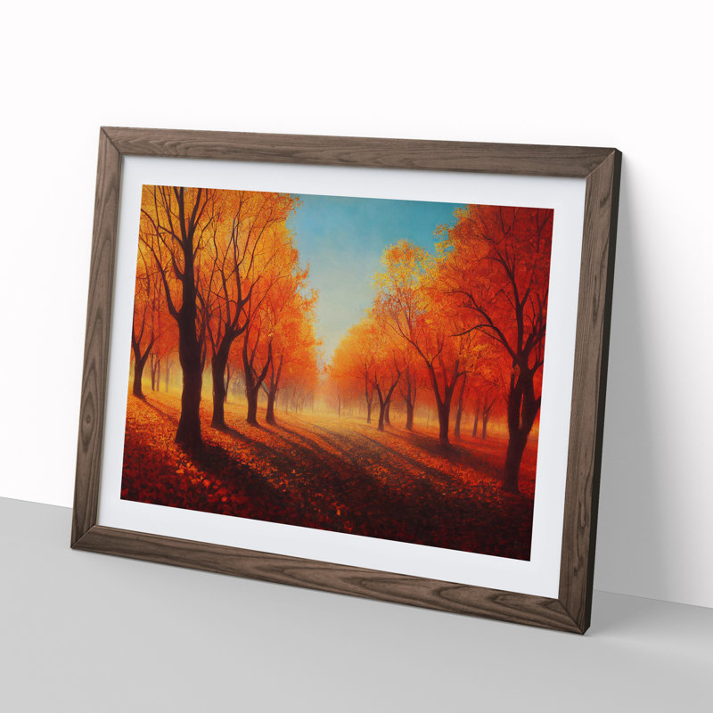 Autumn Forest Painting Vol.4 - Single Picture Frame Print, 46cm H x 64cm W x 2cm D, Walnut Framed