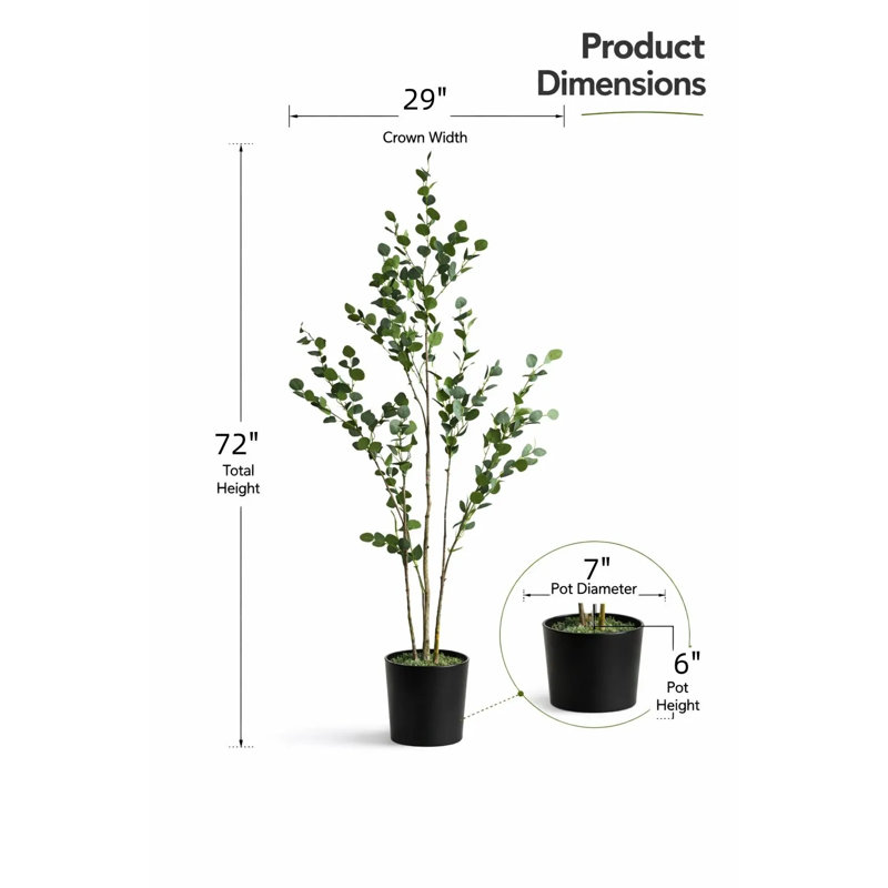 Faux arbre d'eucalyptus, plante d'eucalyptus artificiel en pot pour la décoration intérieure, 72" Tall