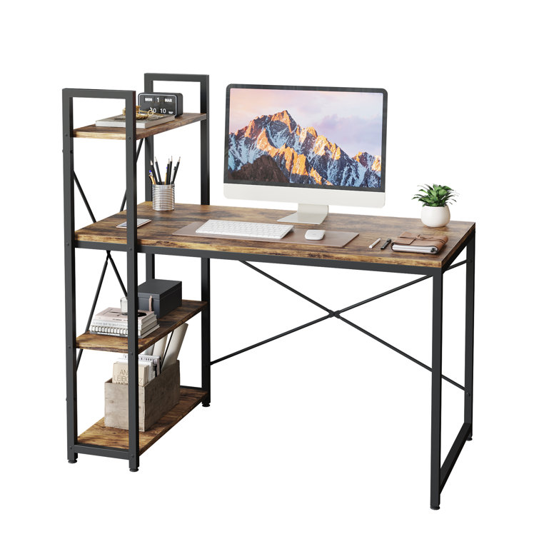 Fortney Home Office Desks with Reversible Bookshelf 17 Stories Color (Top/Frame): Oak/Black, Size: 47.64 H x 47.24 W x 25.2 D