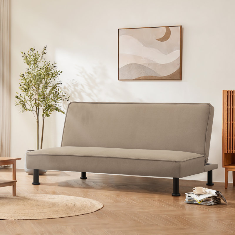 Convertible Sleeper Futon Sofa Bed Small Euro Lounger Daybed Couch for Living Room Bedroom Flannel, Khaki Fannel Velvet