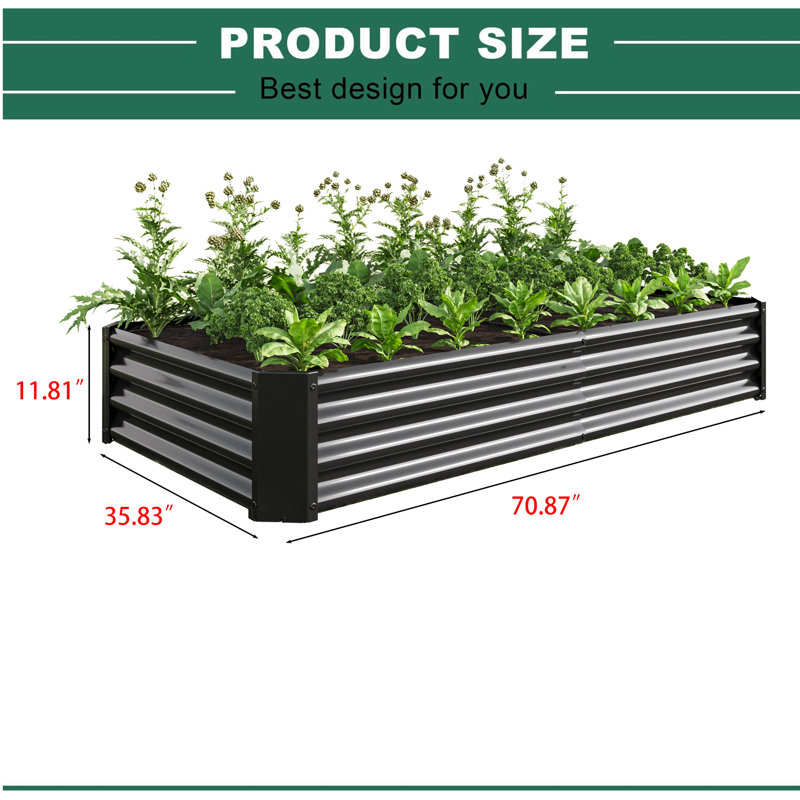 Lit de jardin surélevé Nekeda, H 11,81 po x l 70,87 po x P 35,83 po, Noir