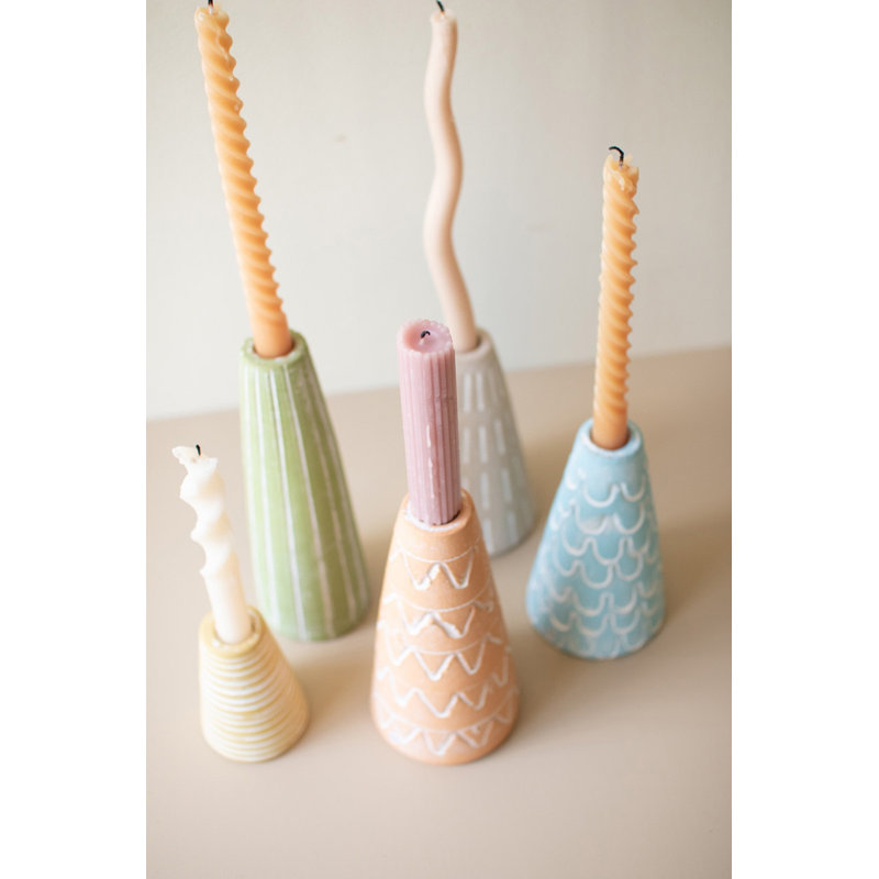  Painted Clay Party Hat Candle Holders 9.5" H Handmade Set of 5