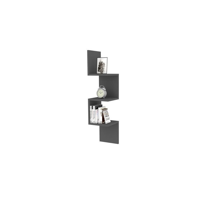 Modern Wall Shelf, Anthracite Color, 41.5 x 9.8 x 9.8 inches | 100% Melamine Coated Particle Board, Thickness: 0.7 inches | Numerous Shelves for Additional Storage, Wall-Mounted Design for Home & Office