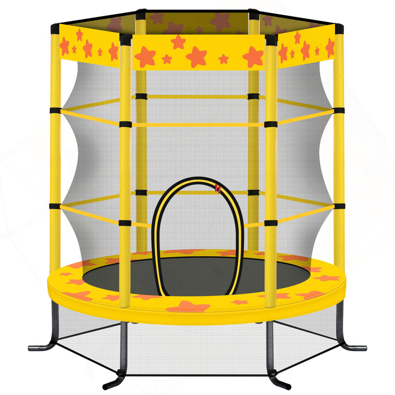 Trampoline pour enfants de 55 pouces avec filet de sécurité, trampoline intérieur pour enfants de 4,5 pi (jaune), Jaune