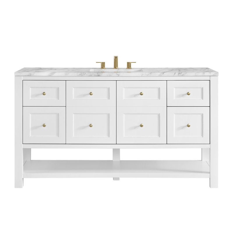 Breckenridge 60'' W Single Vanity, Bright White, Carrara White Marble, Widespread