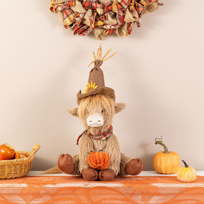 17.75"H Fall Fabric Highland Cow Shelf Sitter