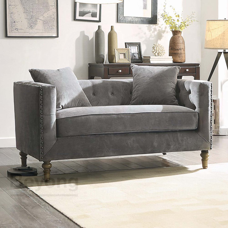 Sidonia Grey Velvet Loveseat W/2 Pillows
