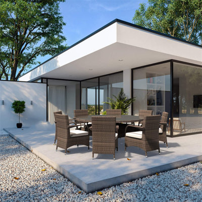 Hampton 9-Piece Outdoor Dining Set with Round Table in PE Wicker and Cushions