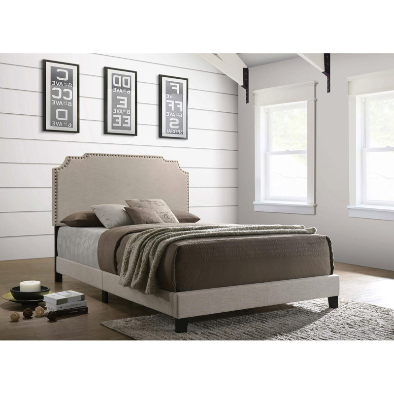 Comfortable Beige Full Size Bedroom Bed - Provides A Restful Space Transitional Furniture Complements Interior Design