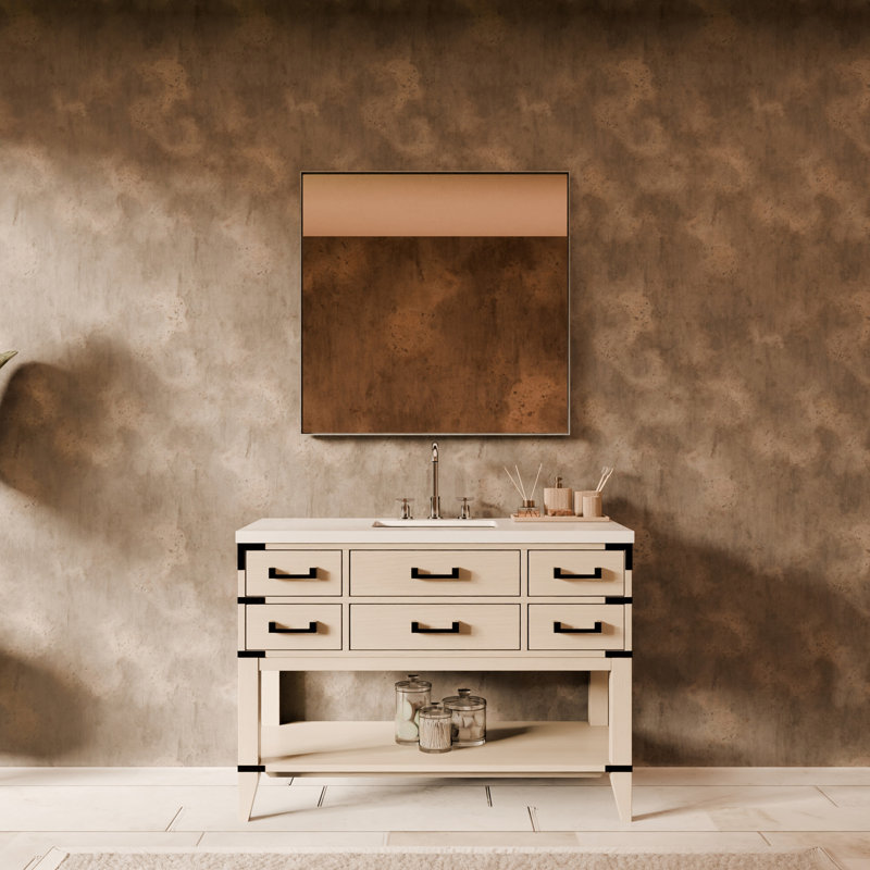 Meuble-lavabo simple en chêne blanc 48 po X P 22 po D, plateau en marbre de culture et robinet