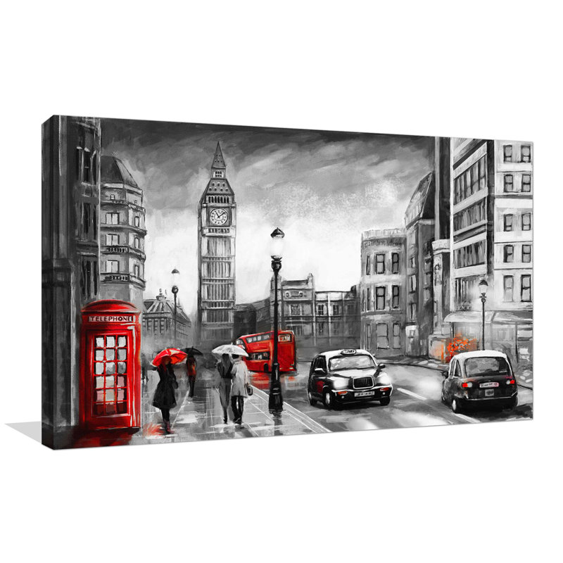 «London», reproduction de peinture acrylique sur toile tendue, H 18 po x l 30 po x P 1 po