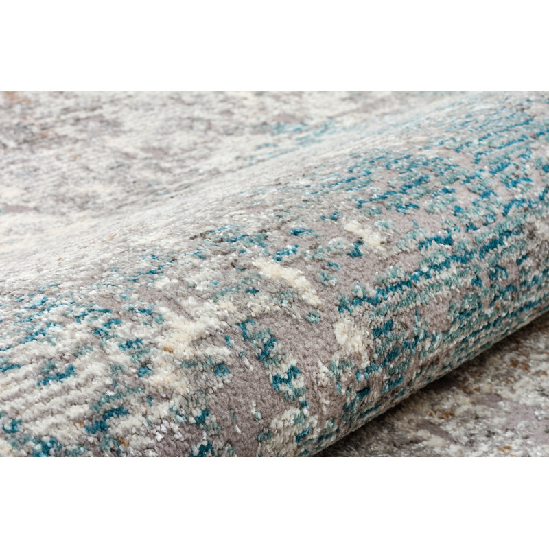 Edgeworth Abstract Machine Woven Ivory Grey Teal Area Rug, Rectangle 120cm x 170cm