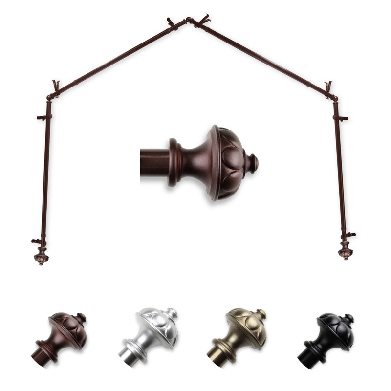 Madalynn Adjustable 28" to 48" 0.81" Bay Window Single Curtain Rod, Cocoa, 18"-28" (each side)