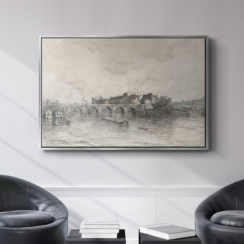 Paysage rétro -DCCXC, Toile naturelle avec cadre flottant, H 25 po x l 37 po x P 2 po