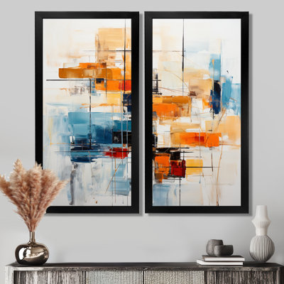 «Colorful Mid Century Retro Reflections - Abstract Midcentury Wall Art Decor», reproduction sur toile multicolore abstraite 2 pièces