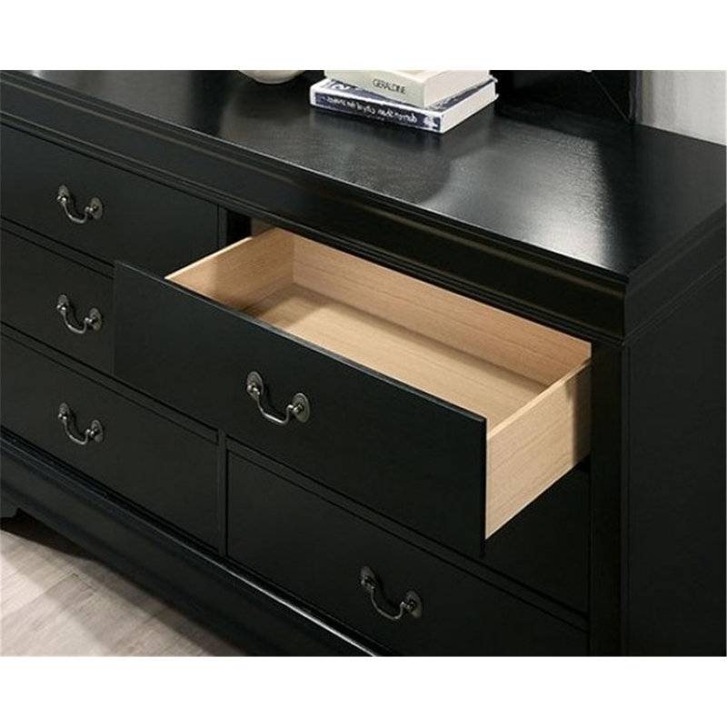 Solid Wood 58.37'' W 6 - Drawer Dresser, Black