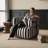 Striped Upholstered Barrel Chair with Fixed Back & Armrest