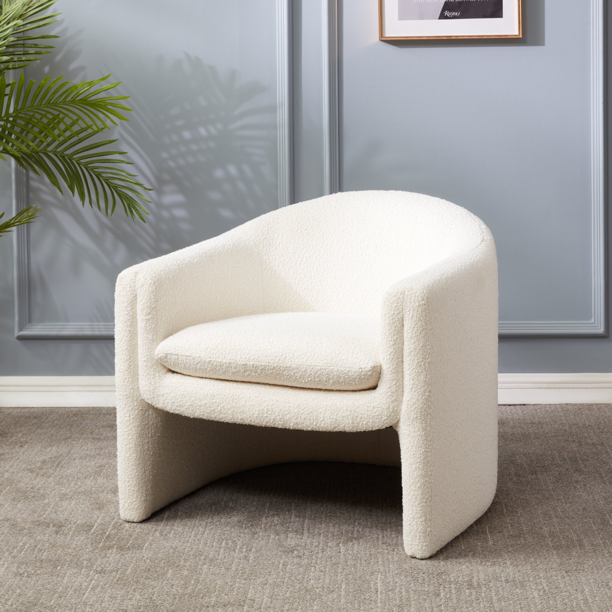 Pollman Upholstered Barrel Chair, Ivory Boucle