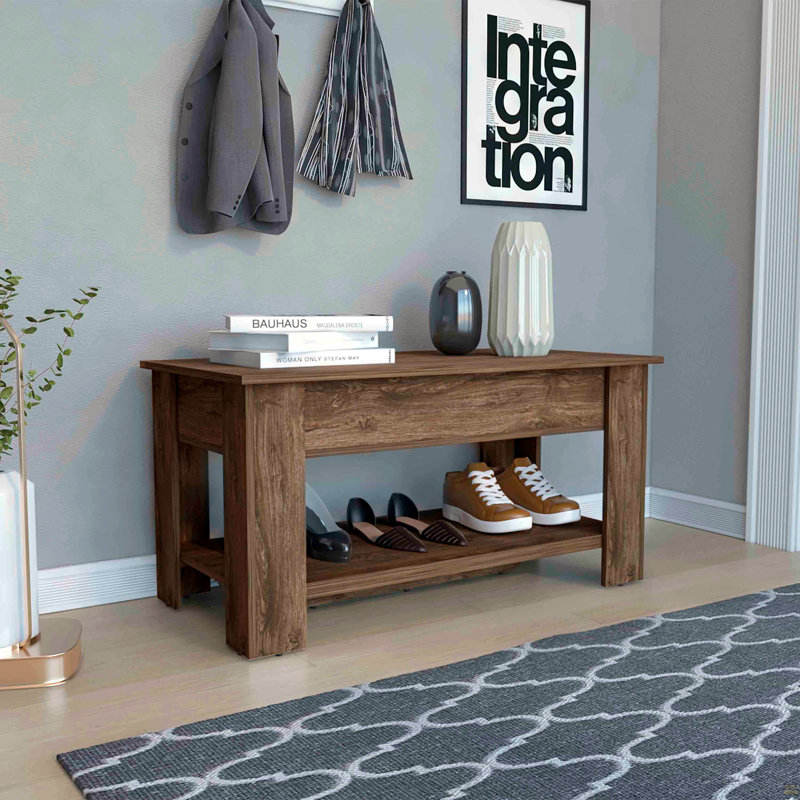 Storage Table, Four Legs, Lower Shelf, Dark Brown