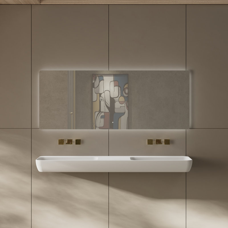 MonBlari 59" X 16" Solid Surface Wall Mounted Bathroom Sink Matte White, Matte White