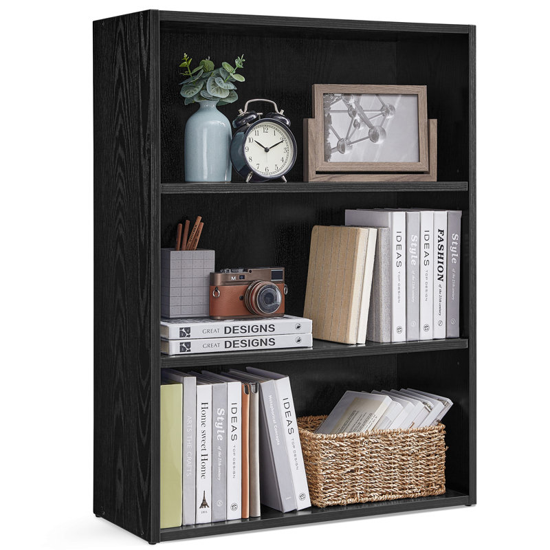 Brixley Standard Bookcase, (3 Shelves) 31.9" H x 23.6" W x 9.4" D, Ebony Black