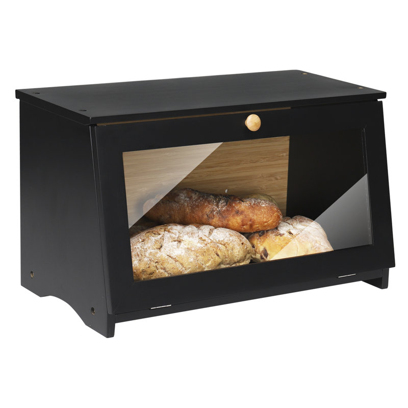 Boîte à pain en bois de bambou pour coin de comptoir de cuisine, monocouche 151 oz , Noir / brun