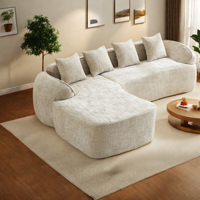 Comfortable Light Khaki L-shaped Sofa, Chenille Fabric For Modern Homes
