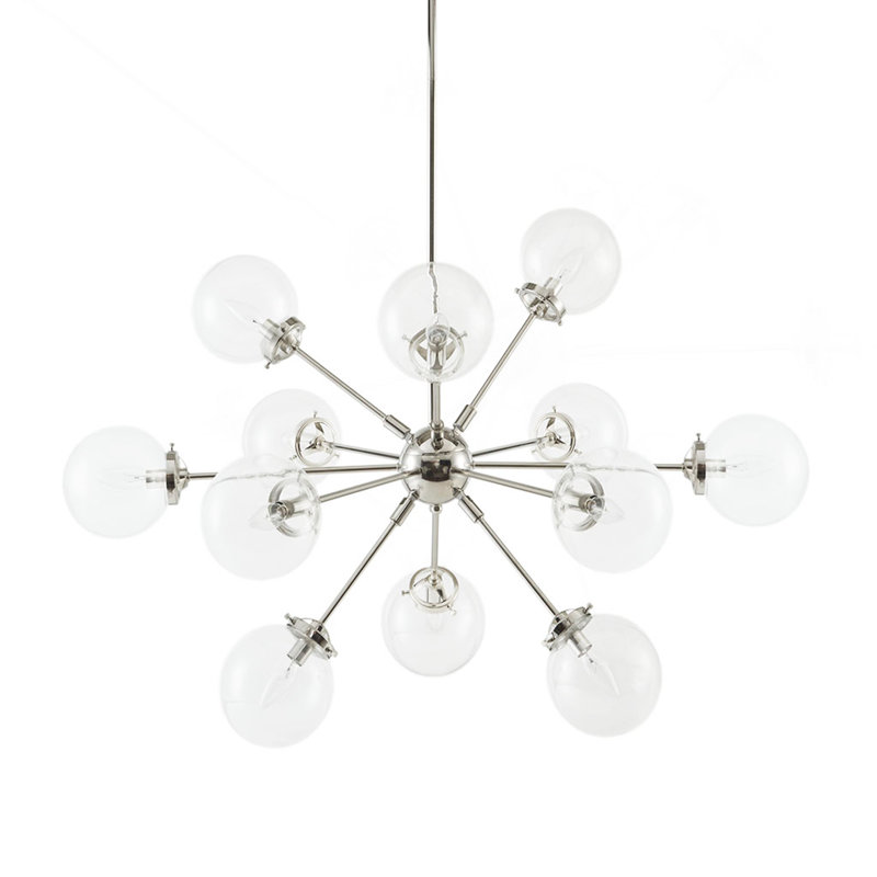 Lustre surdimensionné 12 lumières avec ampoules Globe, Argent argent