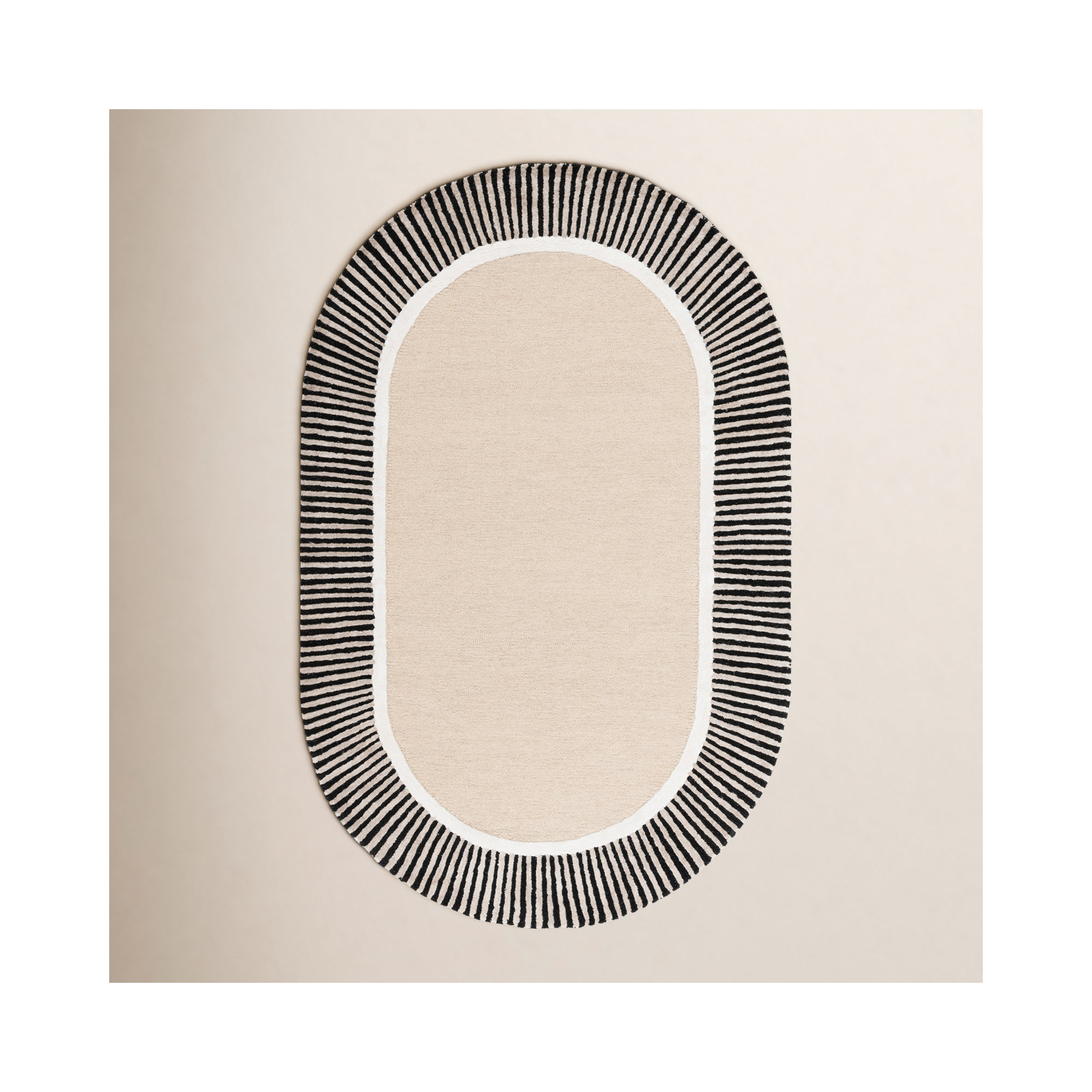 107 Hand Tufted Wool/Viscose/Cotton Striped Rug in Beige/Black, Oval 4' x 6'