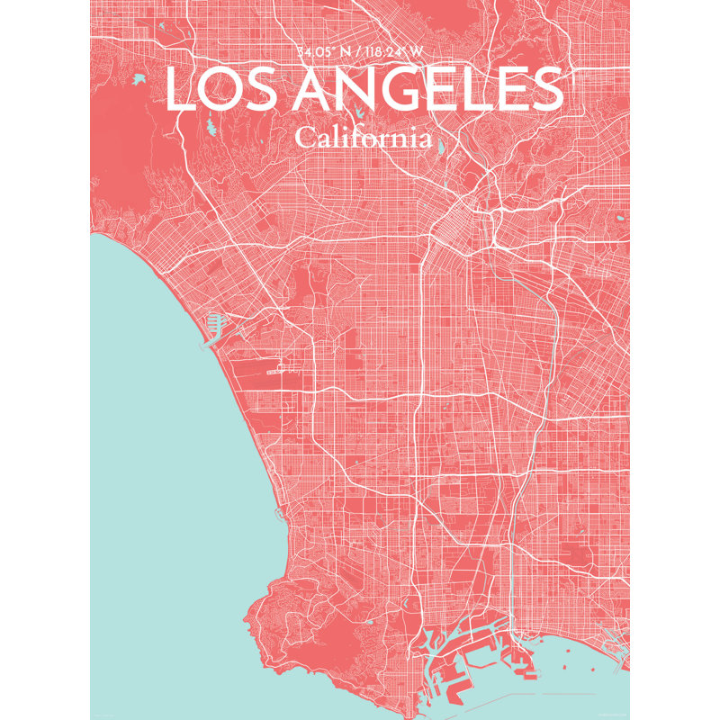 « los angeles city map », reproduction d’impression sur affiche en mer, H 27,6 po x l 19,7 po