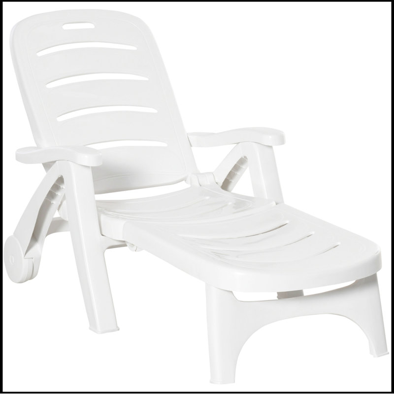 Chaise longue d'extérieur à dossier réglable à 5 niveaux avec roulettes Outsunny