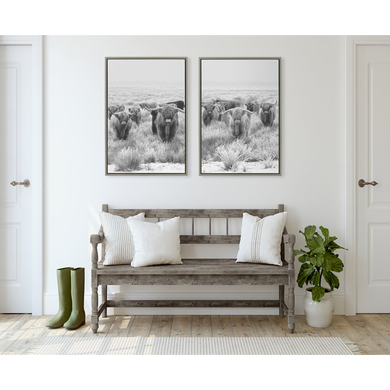 «Herd of Highland Cows» par The Creative Bunch Studio - Ensemble de 2 photographies sur toile flottantes, Cadre gris