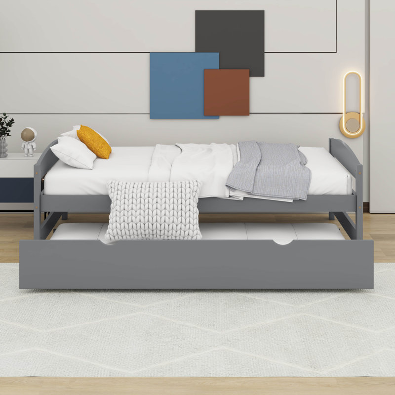 Lit plateforme simple avec lit gigogne Epine, Gris