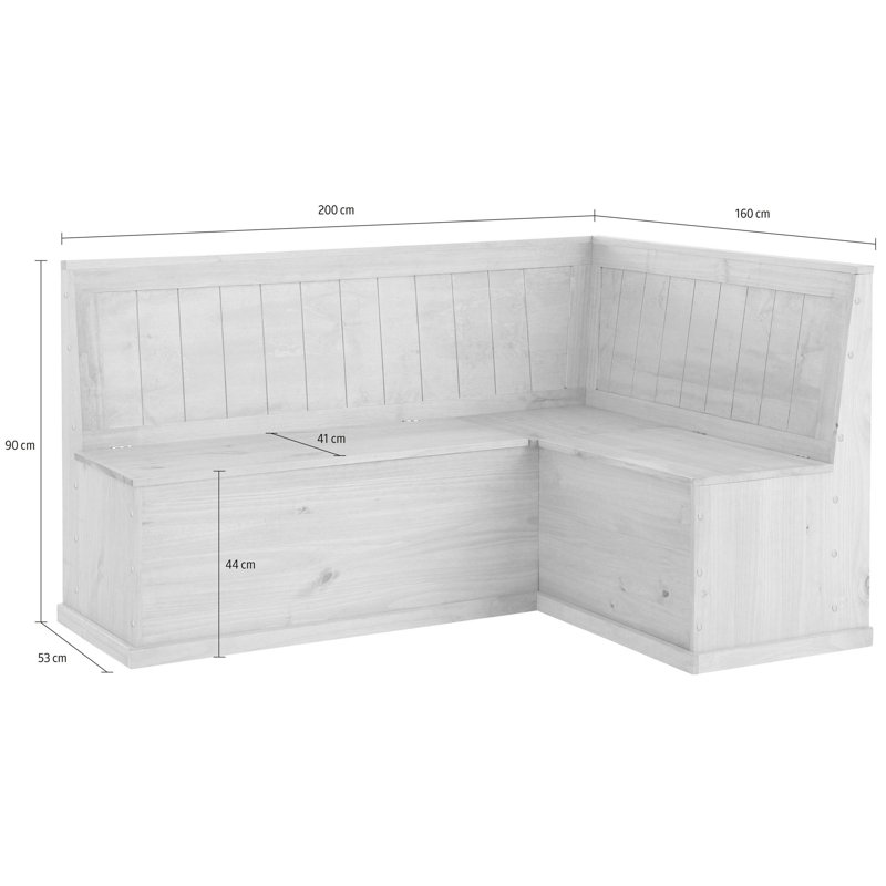 Appleridge  Corner Wood Storage Bench, White/Stain Wax, H90 x W200 x D160cm