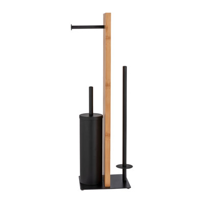Latitude Run free-standing toilet brush set Mod. Ariano bamboo, toilet brush with silicone brush head