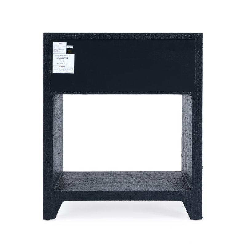 Bar Harbor Raffia 1 Drawer Nightstand, Navy Blue