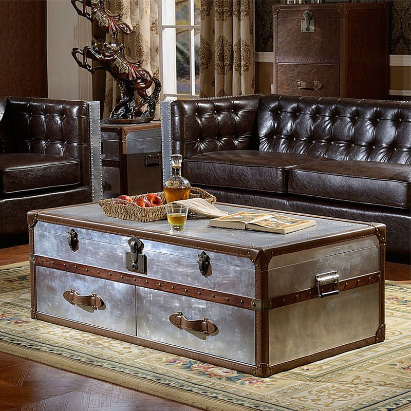 Rustic Vintage Rivet Storage Coffee Table Single Coffee Table