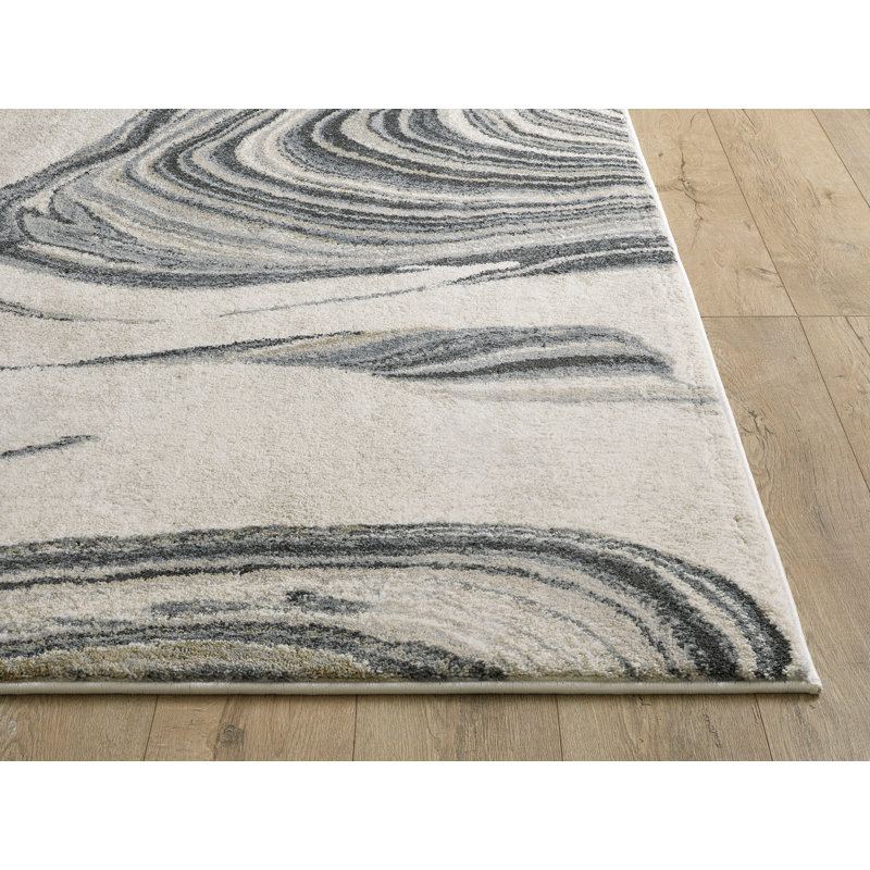 Hue Hand Hooked Polypropylene Area Rug, Rectangle 5'3" x 7'7", Ivory