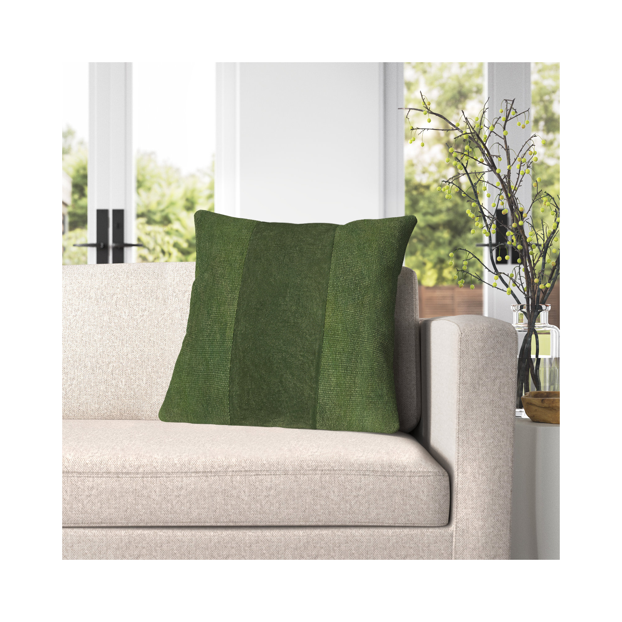 Dunbar Cotton Throw Pillow, Poly Fill, Dark Green, 20" x 20"