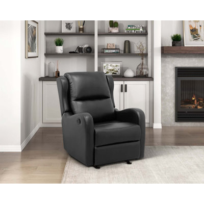 Norihisa 30" Modern & Contemporary Faux Leather Glider Reclining Chair with Gentle Gliding, Space Saving & Metal Reinforced