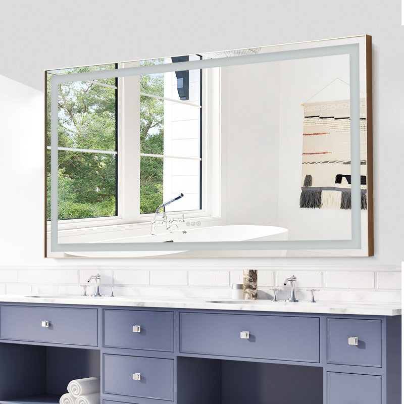 36"x24" Brushed Gold Framed Led Bathroom Mirror,wall Mounted Lighted Vanity Mirror, 36" x 60"