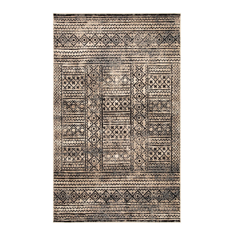 Cosmo Modern Geometric Indoor Area Rug with Vintage Rustic Distress, Rectangle 8' x 10', Cream