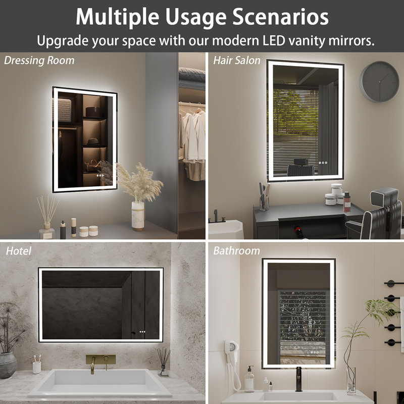 Miroir de salle de bain / meuble-lavabo à DEL 60 po x H 30 po avec éclairage antibuée et à intensité variable, 30 po x 60 po