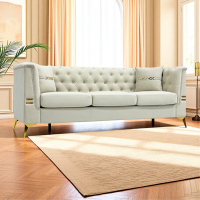 Moderne blanc crème 3 avec tissu en velours et garniture en métal doré, 2 coussins décoratifs pour pieds de style Mid-Century, espaces de vie