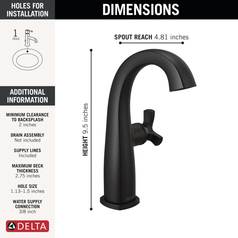 Single Handle Mid-Height Bathroom Faucet, Matte Black