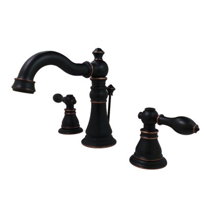 Kingston Brass American Classic Two-Handle 3-Hole Deck Mount Widespread Bathroom Faucet with Pop-Up Drain